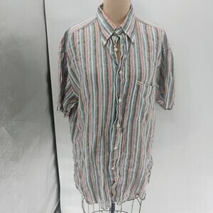 Faconnable Shirt‎ Mens Large Button Up Striped Casual Cotton Orange Grey